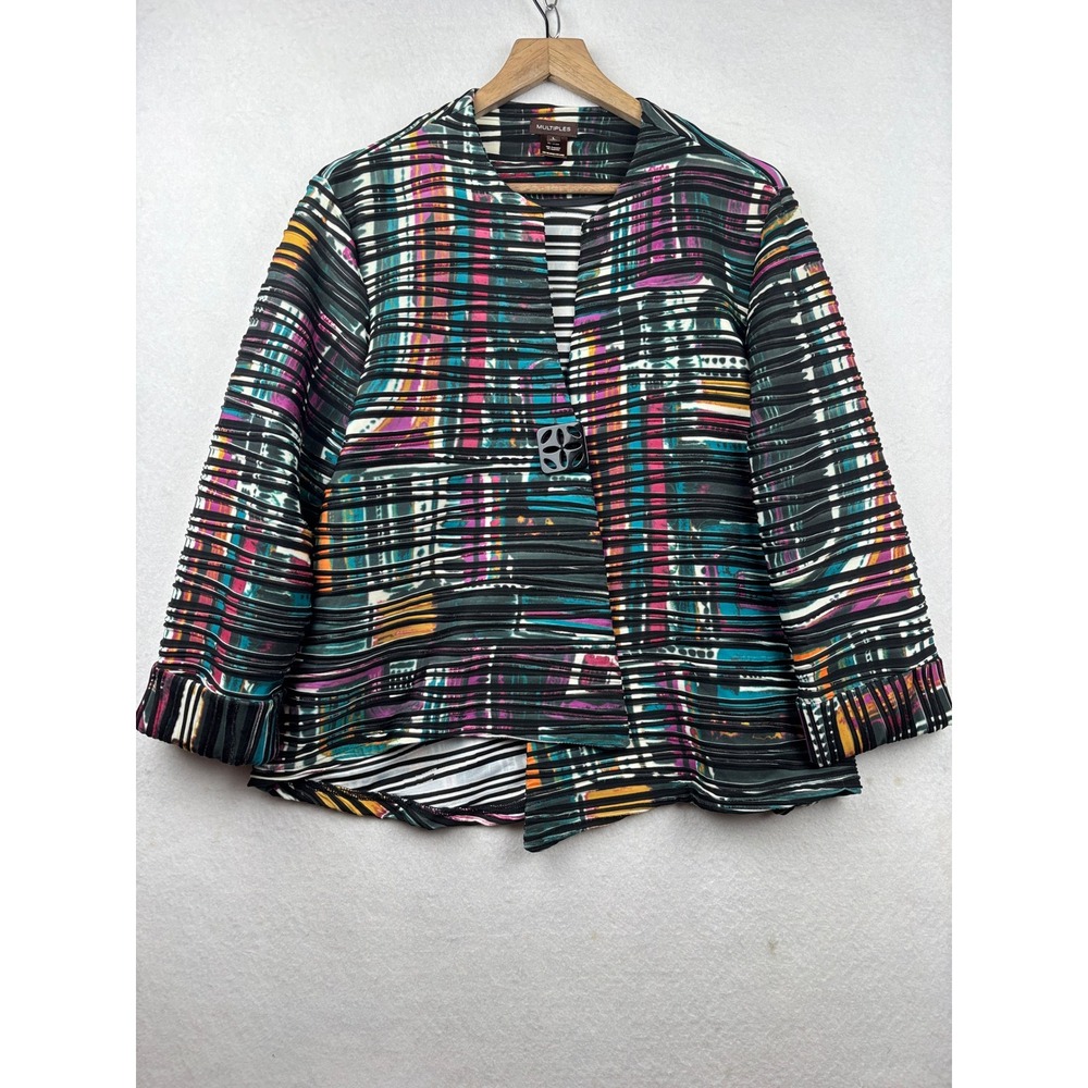 Multiples Textured Cardigan Womens L Abstract Single Button